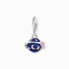 Hot Pendentif Charm Saturne orné d’émail à froid bleu foncé et rouge en argent Femme Charms|Charms