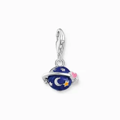 Hot Pendentif Charm Saturne orné d’émail à froid bleu foncé et rouge en argent Femme Charms|Charms