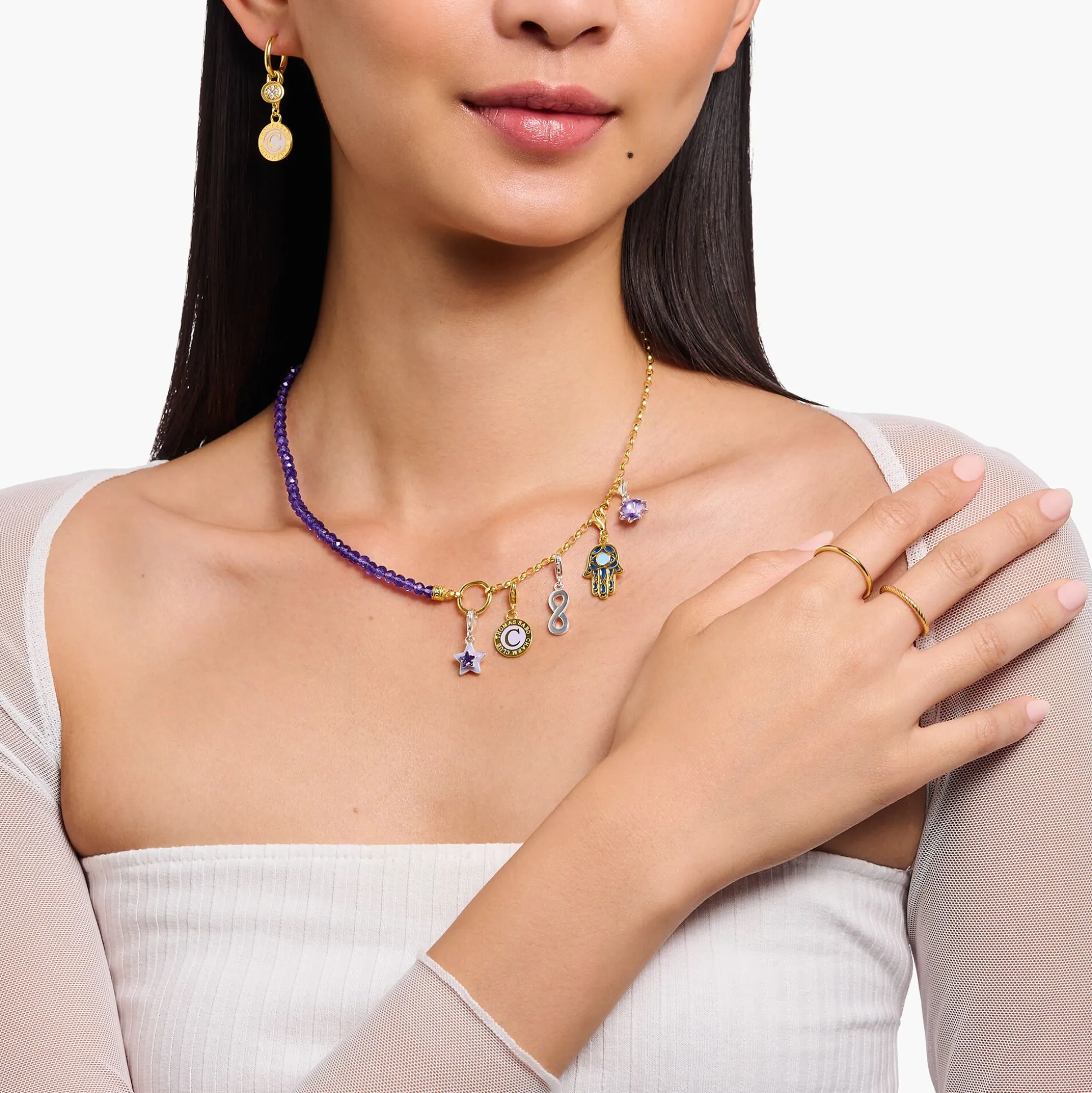 Cheap Pendentif Charm étoile avec pierres violette et émail à froid en argent Femme Charms|Charms