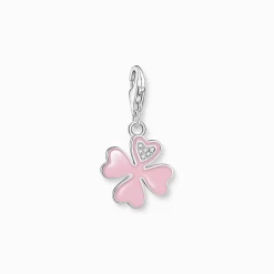 Store Pendentif Charm trèfle rose avec pierres blanches argent Femme Charms|Charms