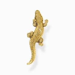 Cheap Pendentif crocodile doré orné de gemmes noires Femme Pendentifs|Placage Or 18 Carats - Argent 925