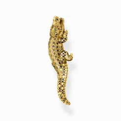 Cheap Pendentif crocodile doré orné de gemmes noires Femme Pendentifs|Placage Or 18 Carats - Argent 925
