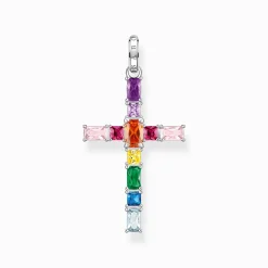 Shop Pendentif croix avec pierres multicolore argent Femme Chaînes & Colliers|Pendentifs