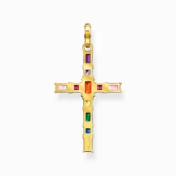 New Pendentif croix avec pierres multicolore plaqué or Femme Chaînes & Colliers|Pendentifs