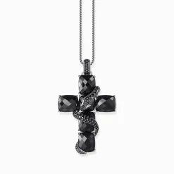 Best Pendentif croix en argent noirci avec serpent et zircon noir Femme Pendentifs|Argent 925
