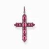 New Pendentif croix en argent noirci avec pierres rouges rubis Femme Pendentifs|Argent 925
