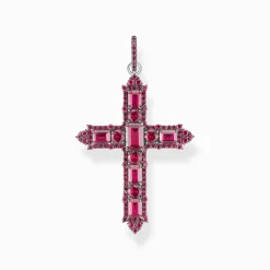 New Pendentif croix en argent noirci avec pierres rouges rubis Femme Pendentifs|Argent 925