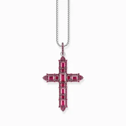 New Pendentif croix en argent noirci avec pierres rouges rubis Femme Pendentifs|Argent 925