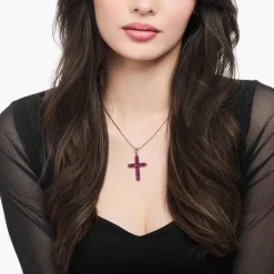 New Pendentif croix en argent noirci avec pierres rouges rubis Femme Pendentifs|Argent 925