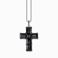 Shop Pendentif croix noircie en argent avec zircon noir Femme Pendentifs|Argent 925