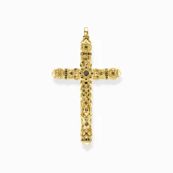 Shop Pendentif croix pierres noires or Femme Pendentifs|Placage Or 18 Carats - Argent 925