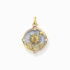 Clearance Pendentif doré bleu avec soleil et pierres colorées Femme Pendentifs|Placage Or 18 Carats - Argent 925