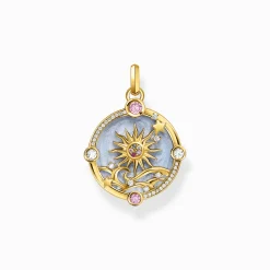 Clearance Pendentif doré bleu avec soleil et pierres colorées Femme Pendentifs|Placage Or 18 Carats - Argent 925