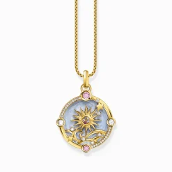Clearance Pendentif doré bleu avec soleil et pierres colorées Femme Pendentifs|Placage Or 18 Carats - Argent 925