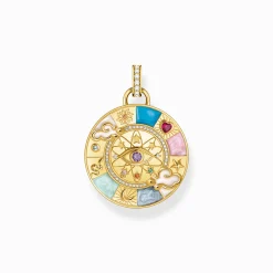 Fashion Pendentif doré Roue de la fortune avec symboles cosmiques Femme Pendentifs|Placage Or 18 Carats - Argent 925