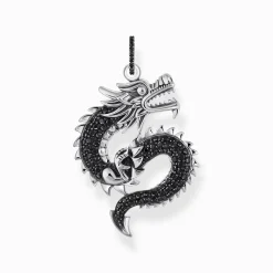 Store Pendentif dragon noirci en argent avec zircon noir Femme Pendentifs|Argent 925