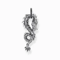 Best Sale Pendentif dragon noirci en argent avec zircon noir Femme Pendentifs|Argent 925