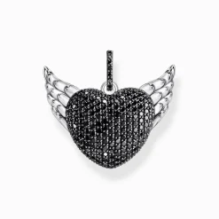 Clearance Pendentif en argent noirci avec ailes et zircon noir Femme Pendentifs|Argent 925