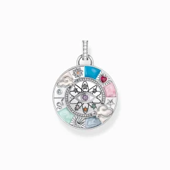 Hot Pendentif en argent Roue de la fortune avec symboles cosmiques Femme Pendentifs|Argent 925