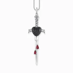 Best Sale Pendentif épée en argent noirci avec pierres noires et rouges Femme Pendentifs|Argent 925