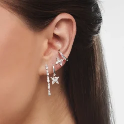 Clearance Pendentif pour boucle d'oreille unique papillon pierres blanches Femme Créoles