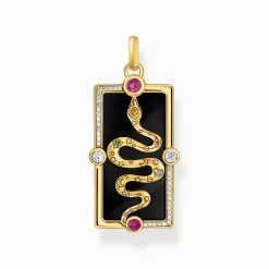 Clearance Pendentif serpent émail à froid noir plaqué or Femme Pendentifs|Placage Or 18 Carats - Argent 925