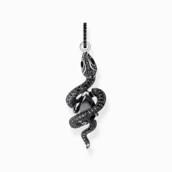 Best Sale Pendentif serpent noirci en argent avec zircon noir Femme Pendentifs|Argent 925