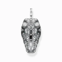 Online Pendentif tête de crocodile, argent noirci et gemmes noires et vertes Femme Pendentifs|Pendentifs