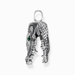 Online Pendentif tête de crocodile, argent noirci et gemmes noires et vertes Femme Pendentifs|Pendentifs