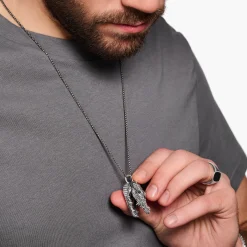 Online Pendentif tête de crocodile, argent noirci et gemmes noires et vertes Femme Pendentifs|Pendentifs