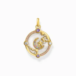 New Petit pendentif avec croissant de lune et pierres multicolores plaqué or Femme Pendentifs|Placage Or 18 Carats - Argent 925