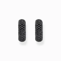 Hot Petites boucles d'oreilles en argent avec zircon noir Femme Créoles|Argent 925