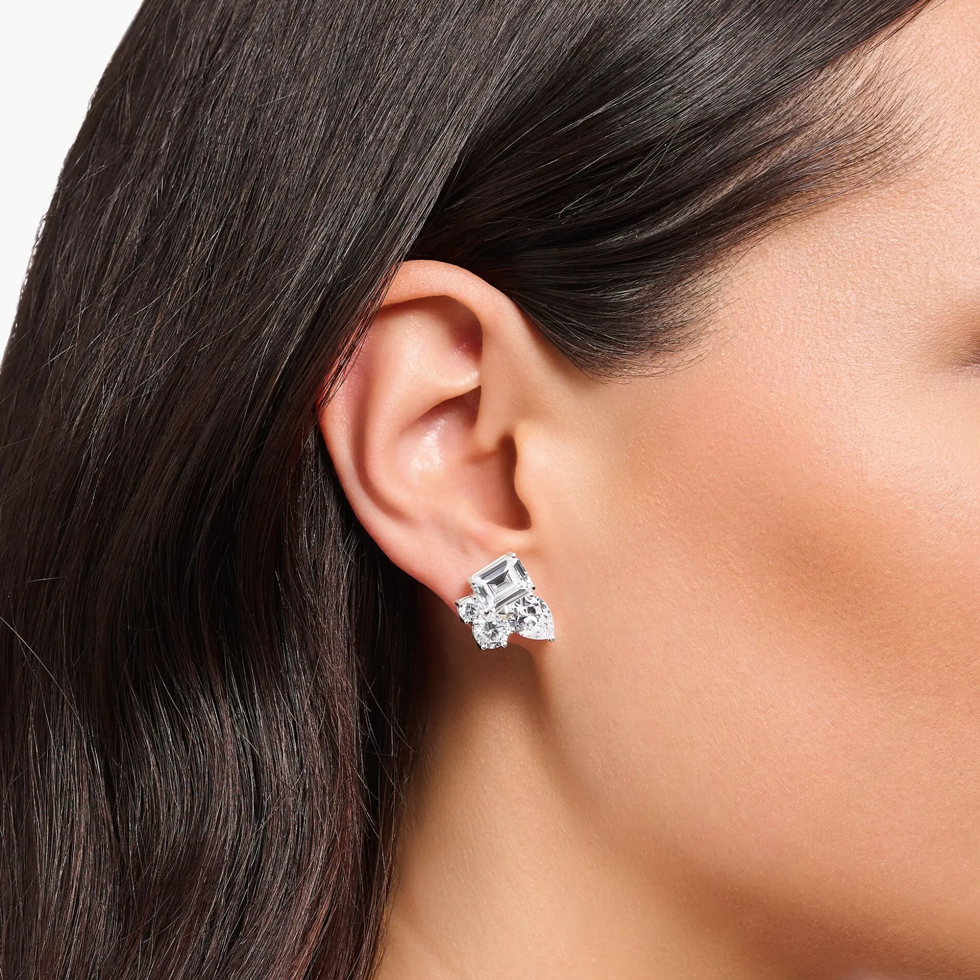 Best Sale Petits clous d’oreilles avec quatre zircons blancs argent Femme Boucles D'oreilles|Clous D'oreilles