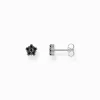 Cheap Petits clous d'oreilles en argent noirci avec zircon noir Femme Clous D'oreilles