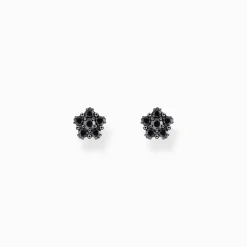 Cheap Petits clous d'oreilles en argent noirci avec zircon noir Femme Clous D'oreilles