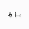 Clearance Petits clous d'oreilles en argent serpent noirci avec zircon noir Femme Clous D'oreilles|Argent 925