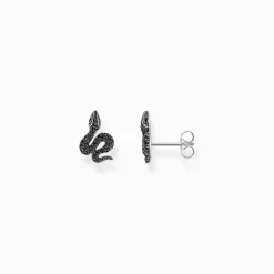 Clearance Petits clous d'oreilles en argent serpent noirci avec zircon noir Femme Clous D'oreilles|Argent 925