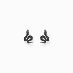 Clearance Petits clous d'oreilles en argent serpent noirci avec zircon noir Femme Clous D'oreilles|Argent 925