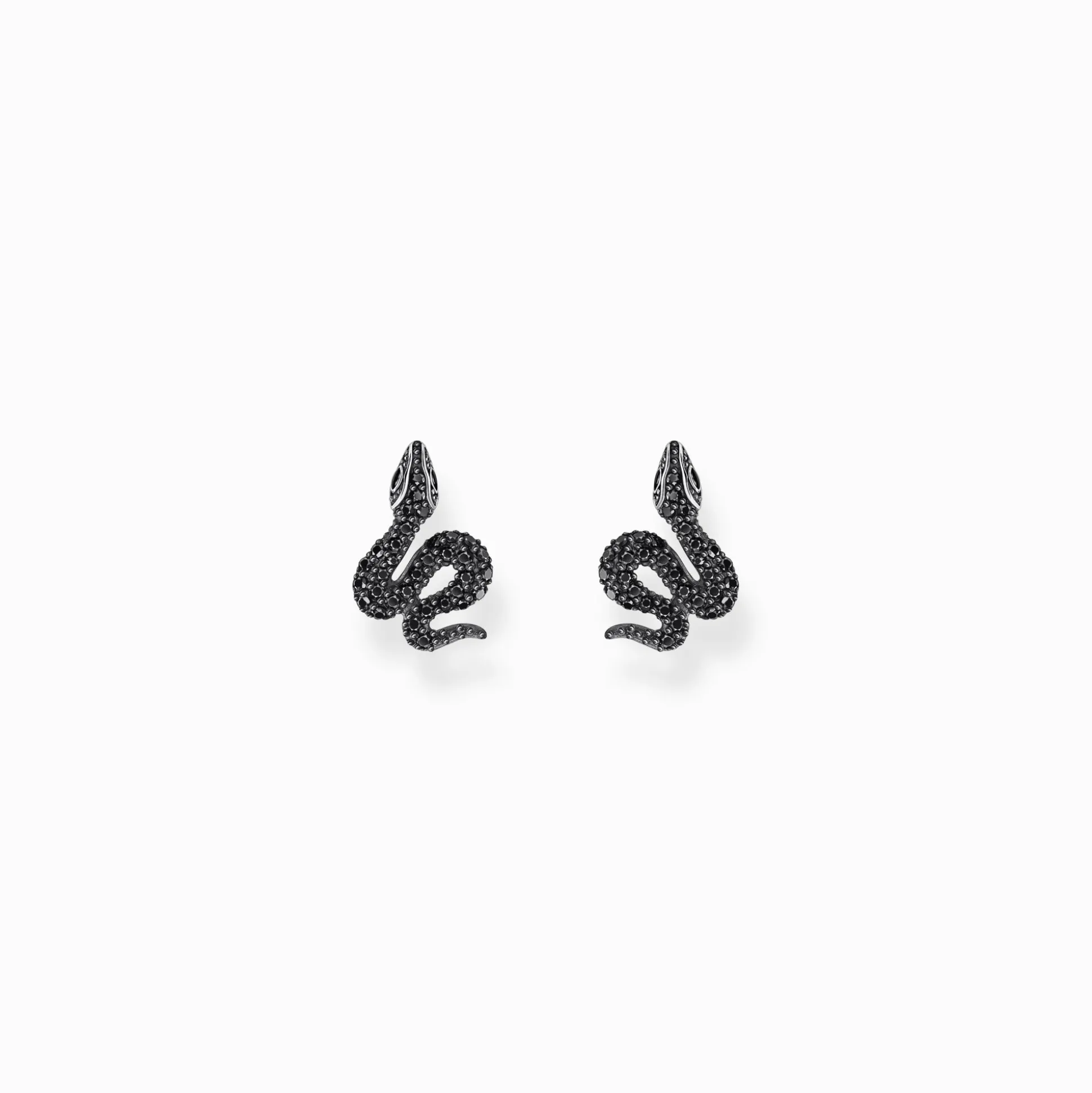 Clearance Petits clous d'oreilles en argent serpent noirci avec zircon noir Femme Clous D'oreilles|Argent 925