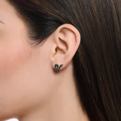 Clearance Petits clous d'oreilles en argent serpent noirci avec zircon noir Femme Clous D'oreilles|Argent 925