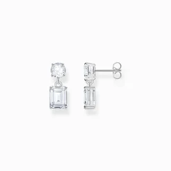 Shop Petits pendants d’oreilles avec des zircons blancs argent Femme Boucles D'oreilles