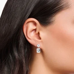Shop Petits pendants d’oreilles avec des zircons blancs argent Femme Boucles D'oreilles