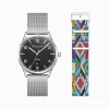 Cheap Set Code TS montre noir et bracelet motif graphique coloré Femme Montres|Montres Pour Femmes