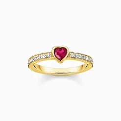 Shop Solitaire en argent avec pierre rouge taillée en cœur Femme Bagues|Placage Or 18 Carats - Argent 925